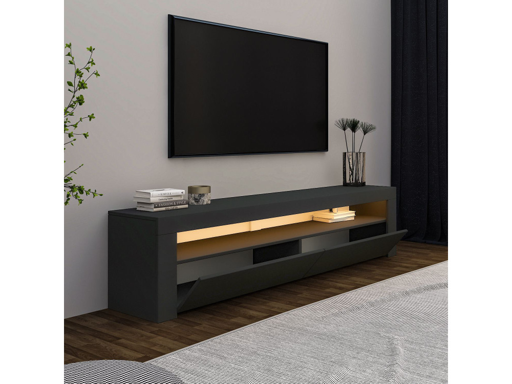 Suporte para televisor em madeira "Bati" - 150 x 36 x 46 cm - Cinzento antracite