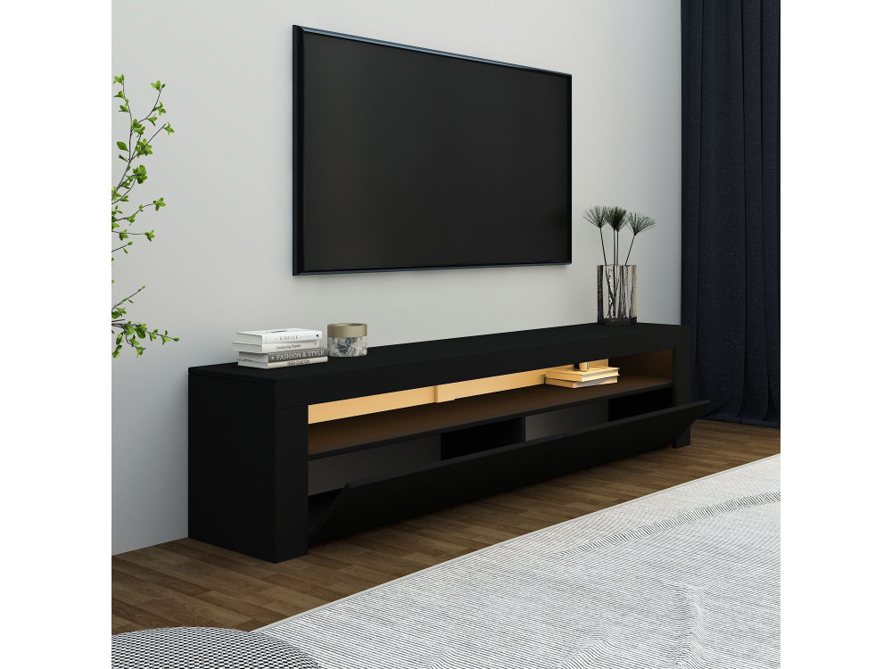 Suporte para televisor em madeira "Bati" - 150 x 36 x 46 cm - Preto