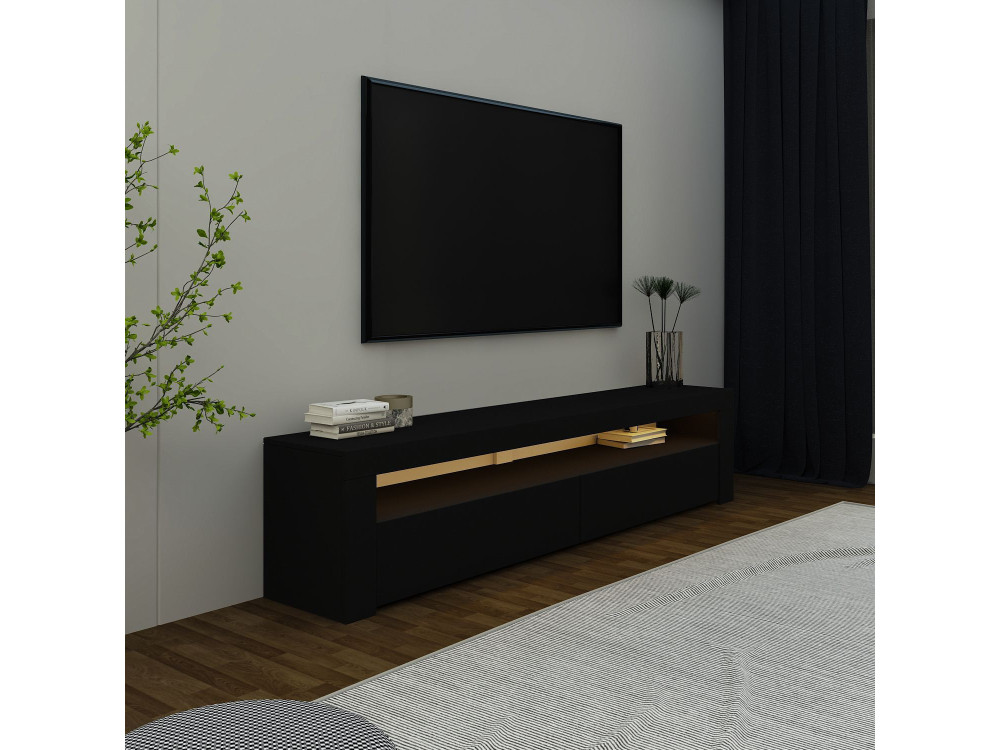 Suporte para televisor em madeira "Bati" - 150 x 36 x 46 cm - Preto
