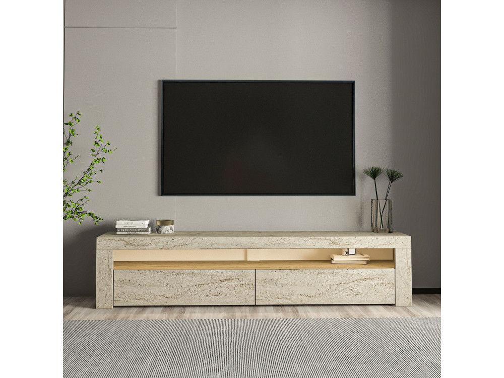 Suporte para televisor em madeira "Bati" - 150 x 36 x 46 cm - Travertino