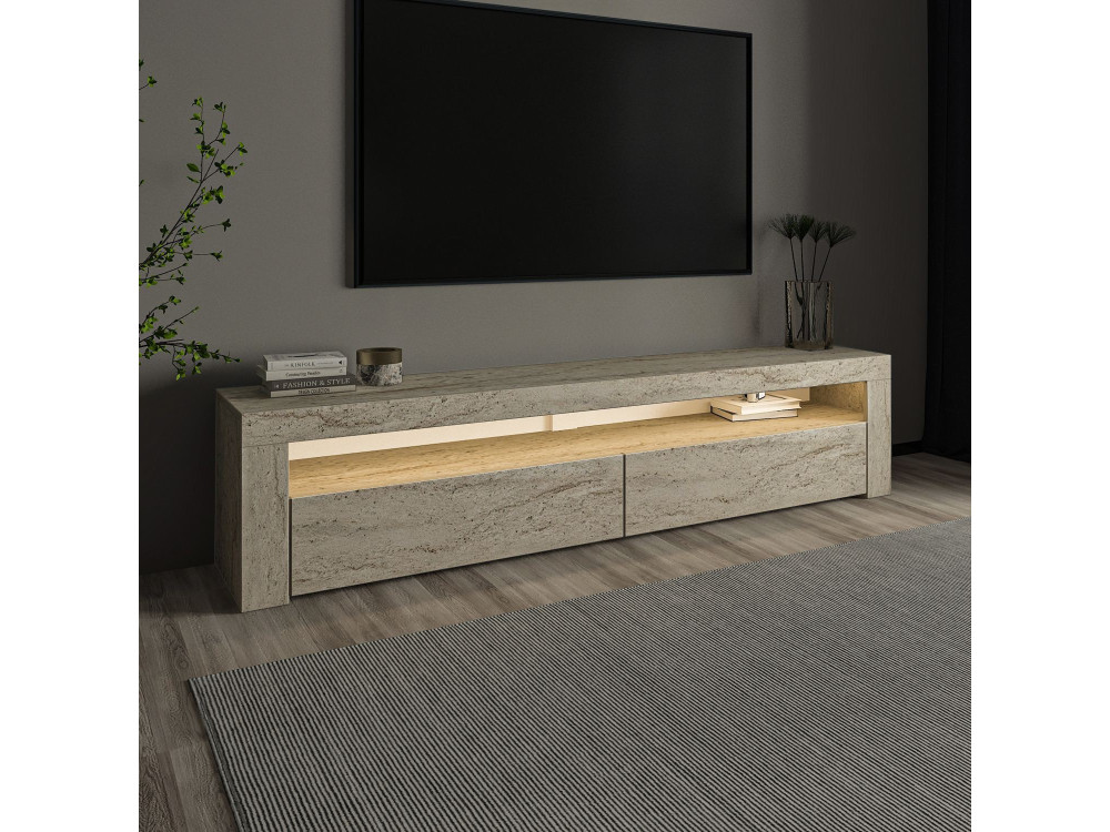 Suporte para televisor em madeira "Bati" - 150 x 36 x 46 cm - Travertino