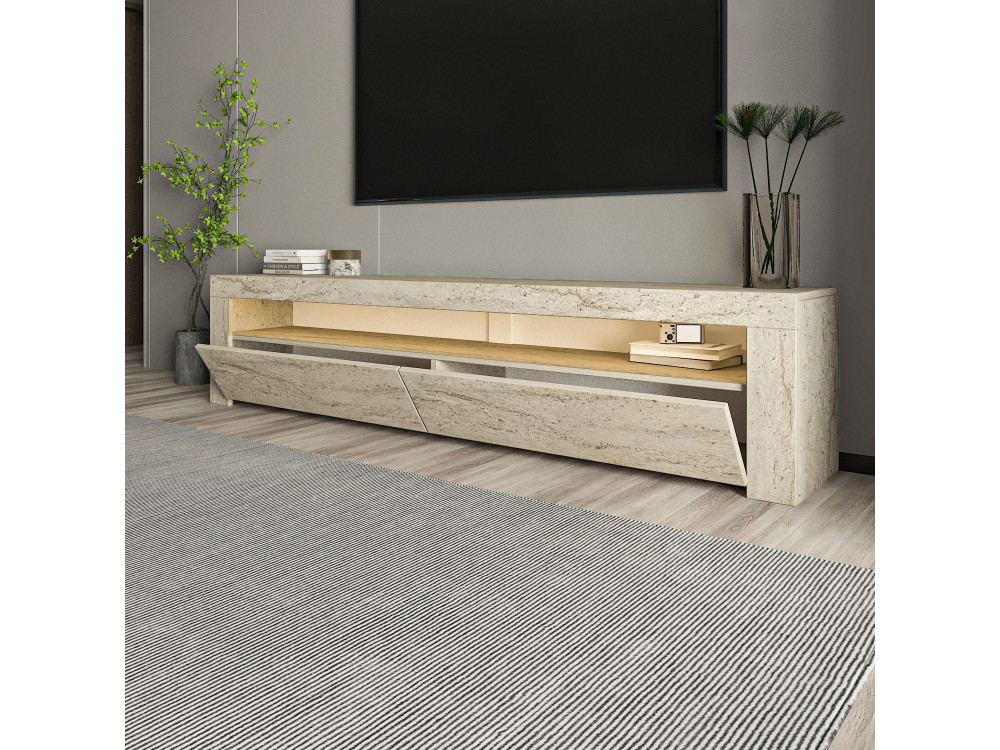 Suporte para televisor em madeira "Bati" - 150 x 36 x 46 cm - Travertino