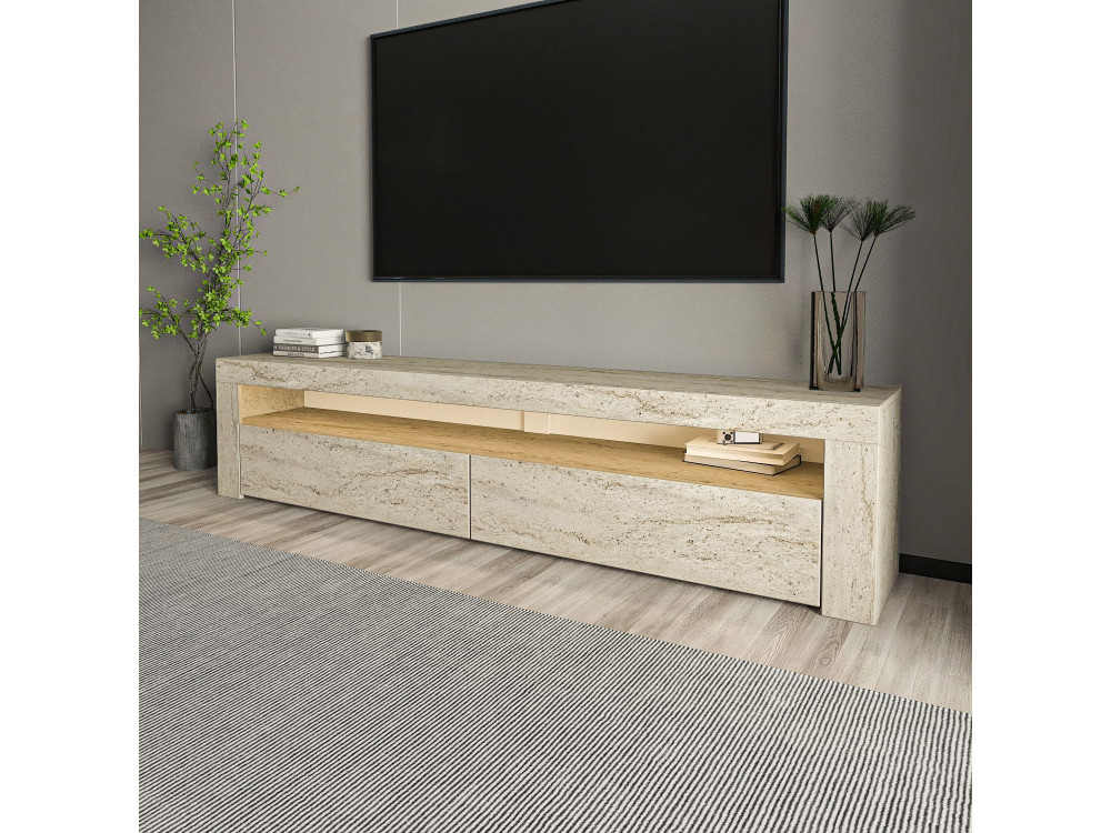 Suporte para televisor em madeira "Bati" - 150 x 36 x 46 cm - Travertino