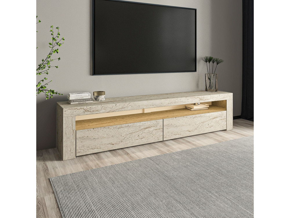 Suporte para televisor em madeira "Bati" - 150 x 36 x 46 cm - Travertino