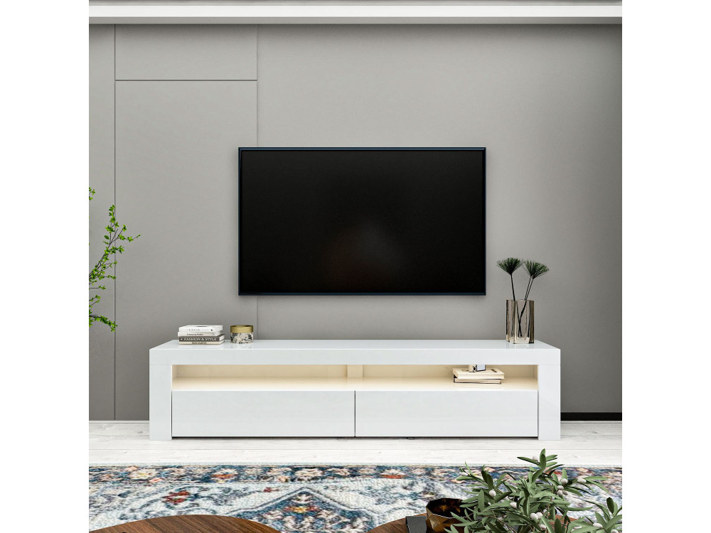 Suporte para televisor em madeira "Bati" - 150 x 36 x 46 cm - Branco