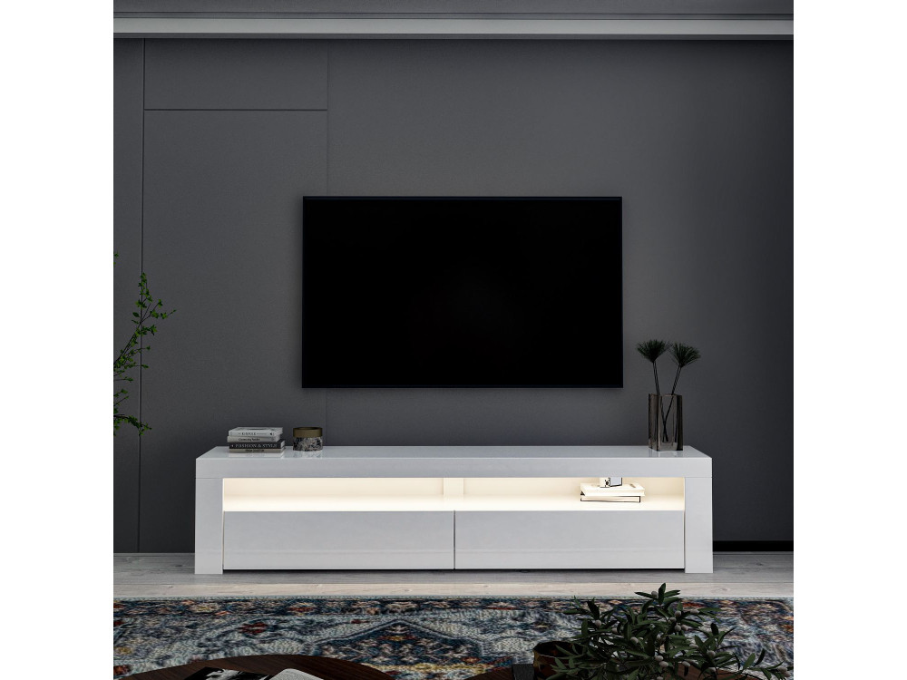 Suporte para televisor em madeira "Bati" - 150 x 36 x 46 cm - Branco