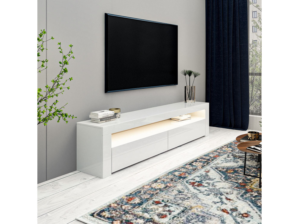 Suporte para televisor em madeira "Bati" - 150 x 36 x 46 cm - Branco
