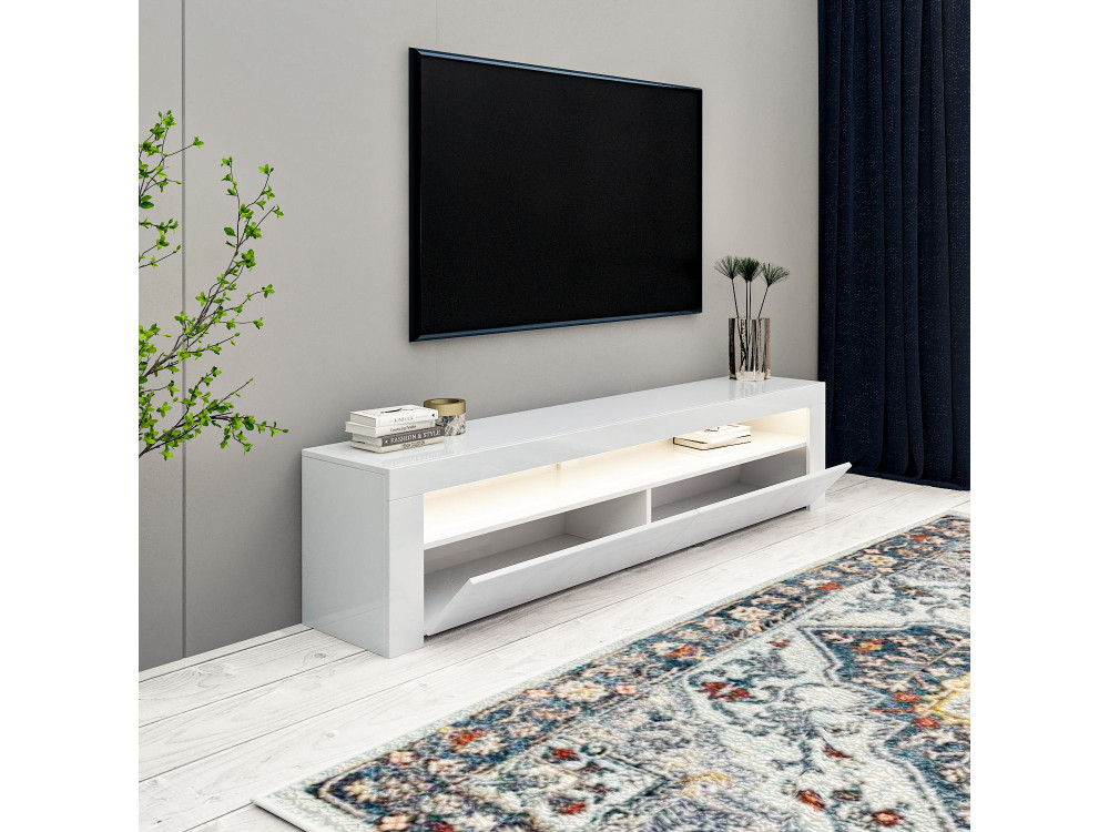 Suporte para televisor em madeira "Bati" - 150 x 36 x 46 cm - Branco