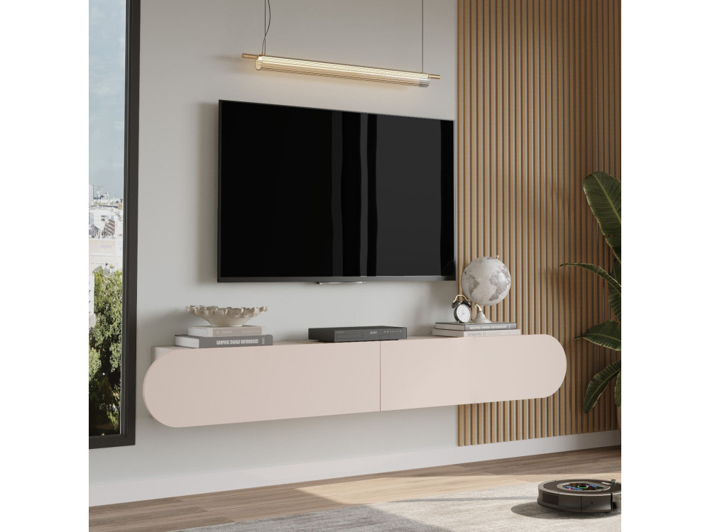 Suporte para televisor em madeira "LUM1" - 180 x 31 x 29 cm - Creme