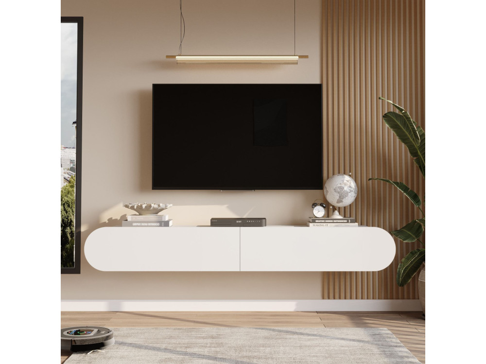 Suporte de TV em madeira "LUM1" - 180 x 31 x 29 cm - Branco