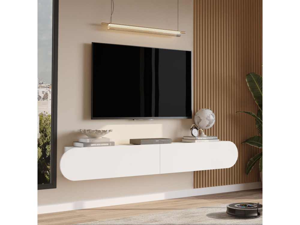 Suporte de TV em madeira "LUM1" - 180 x 31 x 29 cm - Branco
