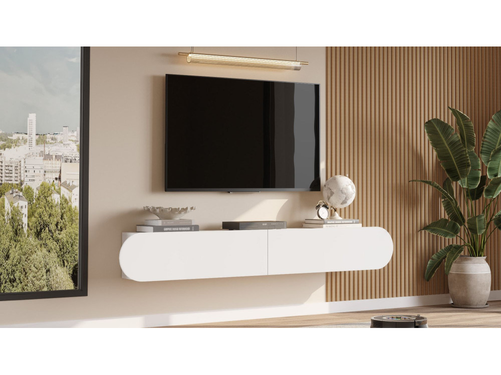 Suporte de TV em madeira "LUM1" - 180 x 31 x 29 cm - Branco