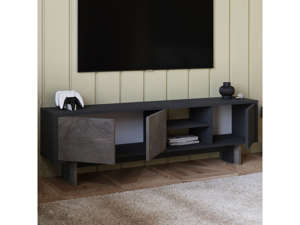 Móvel TV "Ravello" em madeira - 150 x 30 x 45 cm - Cinzento antracite