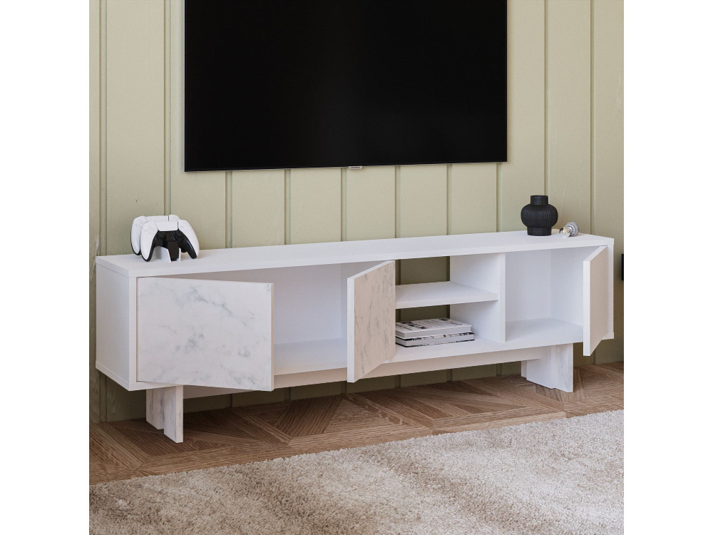 Suporte para televisor em madeira "Ravello" - 150 x 30 x 45 cm - Branco