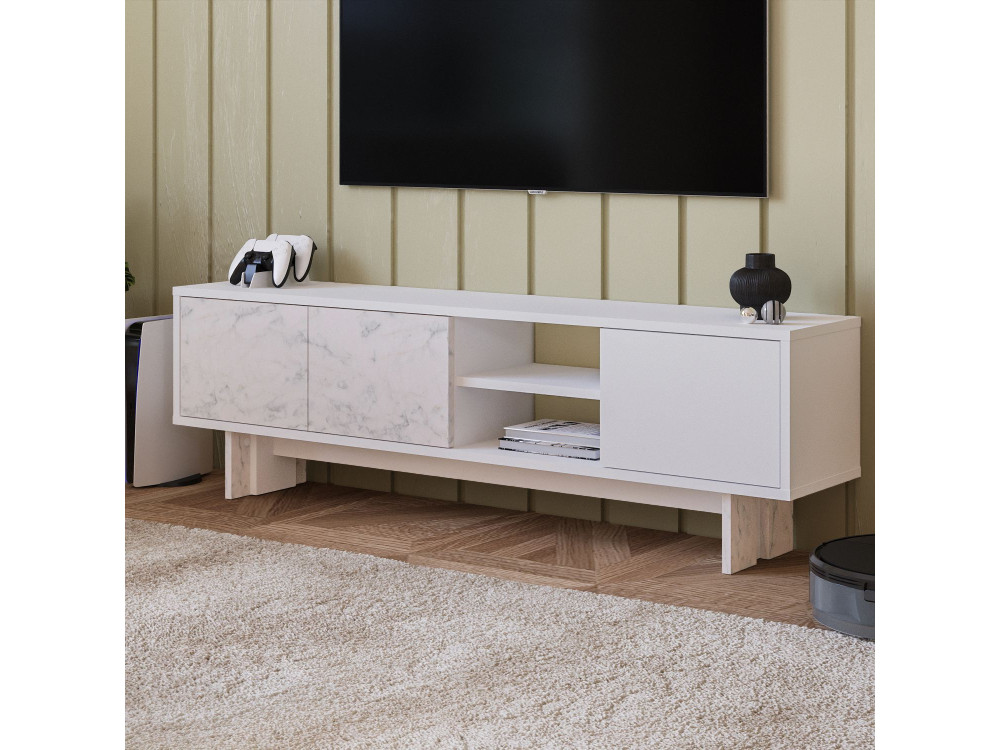 Suporte para televisor em madeira "Ravello" - 150 x 30 x 45 cm - Branco