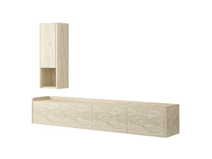 Suporte de TV de madeira "Sema" com prateleira de parede - 160 x 30 x 35 cm - Travertino