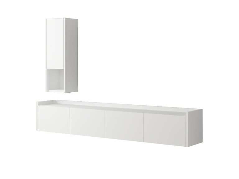 Móvel TV "Sema" em madeira com prateleira de parede - 160 x 30 x 35 cm - Branco