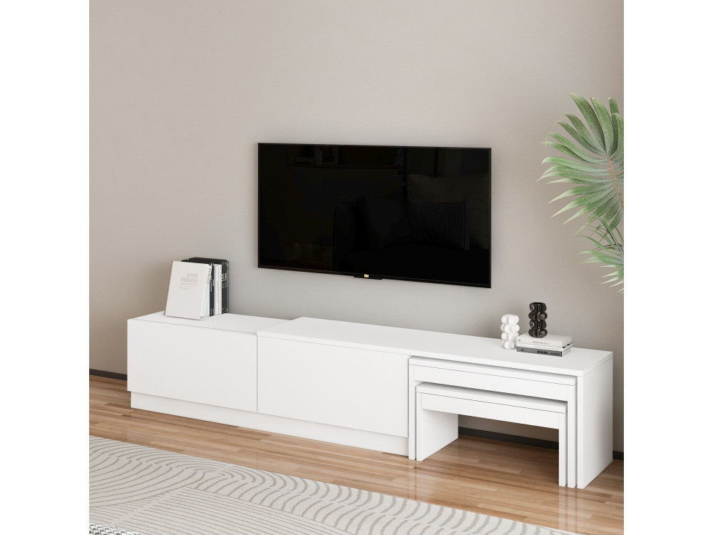 Suporte de TV em madeira "Nest" - 180 x 30 x 36 cm - Branco
