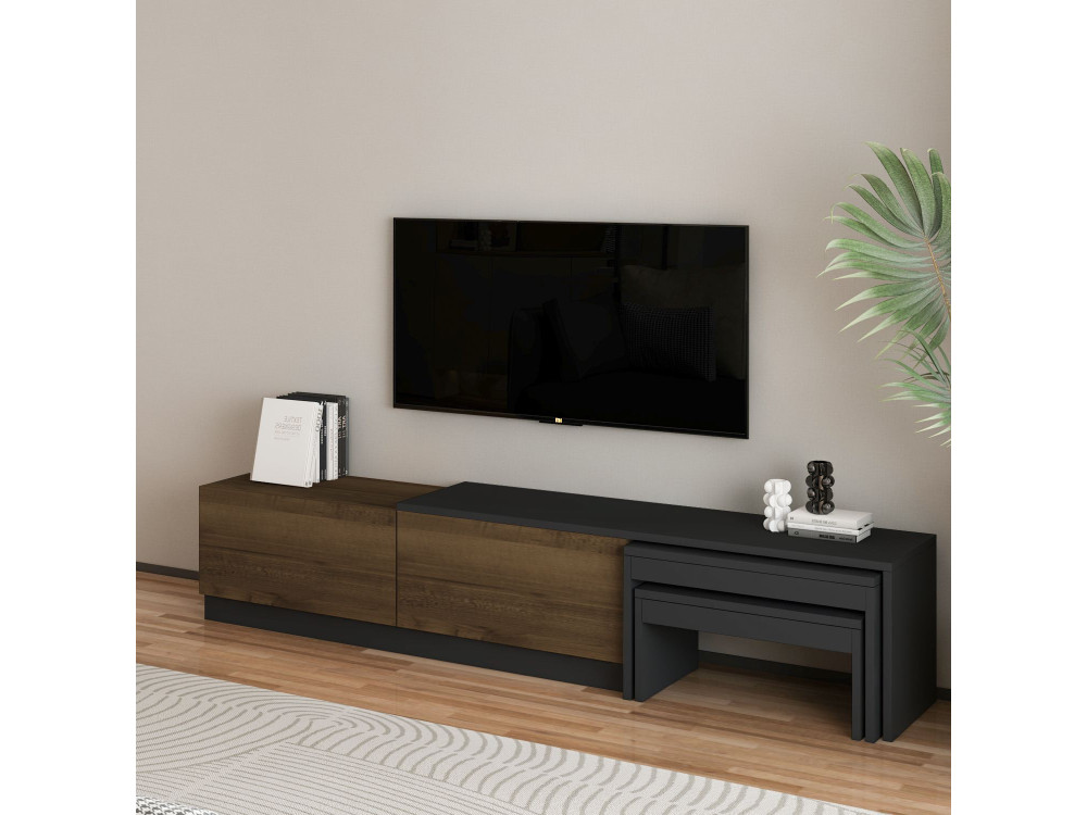 Suporte de TV em madeira "Nest" - 180 x 30 x 36 cm - Castanho