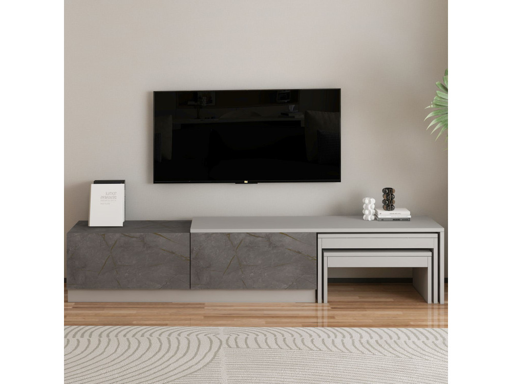Suporte de TV em madeira "Nest" - 180 x 30 x 36 cm - Cinzento