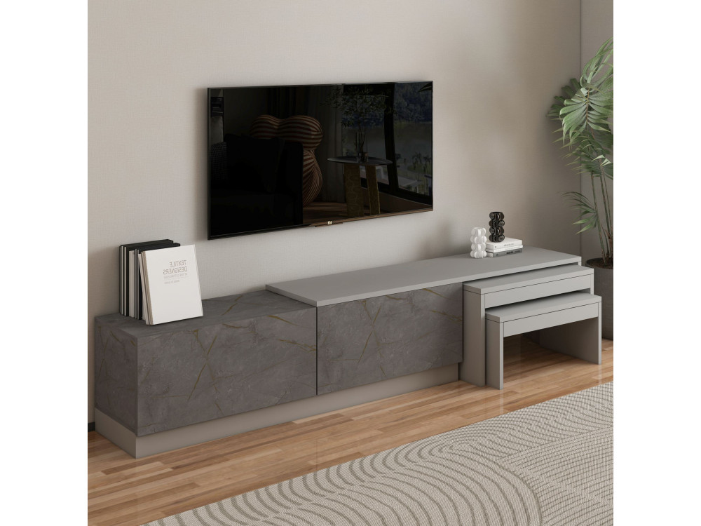 Suporte de TV em madeira "Nest" - 180 x 30 x 36 cm - Cinzento