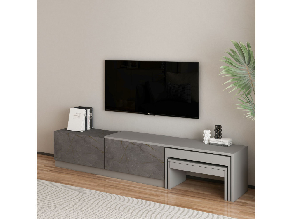 Suporte de TV em madeira "Nest" - 180 x 30 x 36 cm - Cinzento