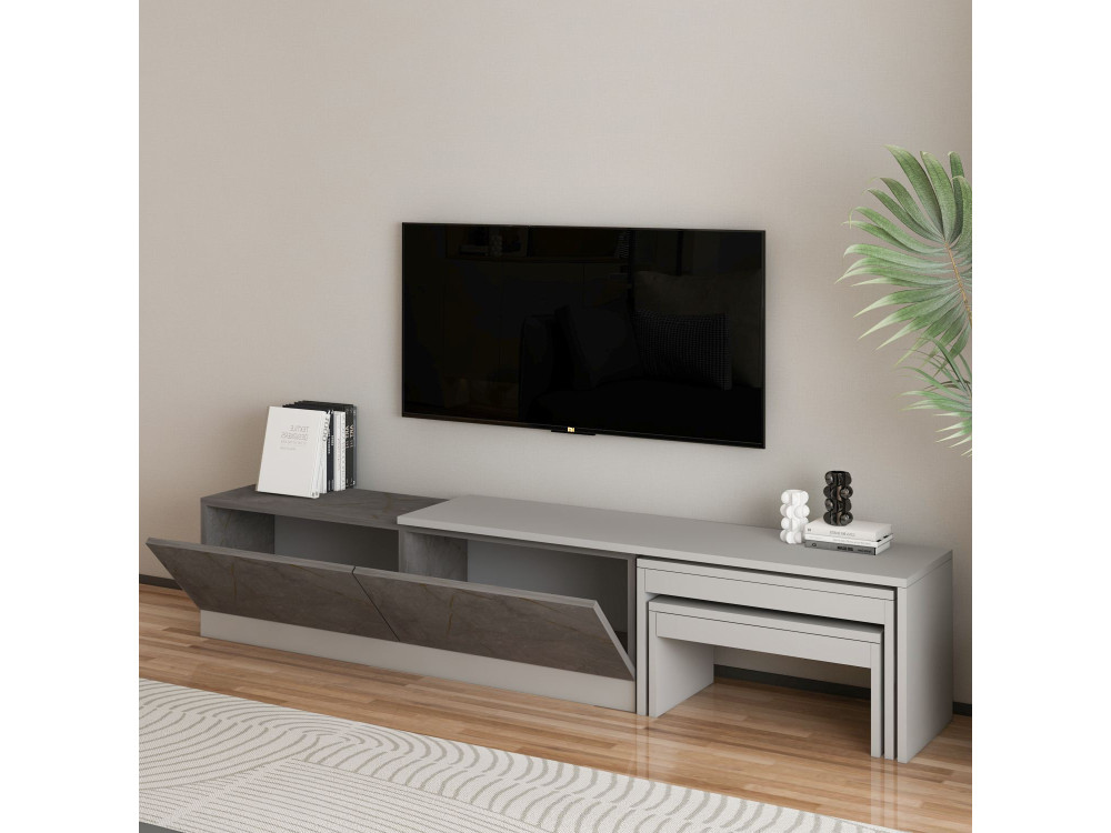 Suporte de TV em madeira "Nest" - 180 x 30 x 36 cm - Cinzento