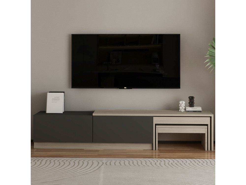 Suporte de TV em madeira "Nest" - 180 x 30 x 36 cm - Cinzento antracite