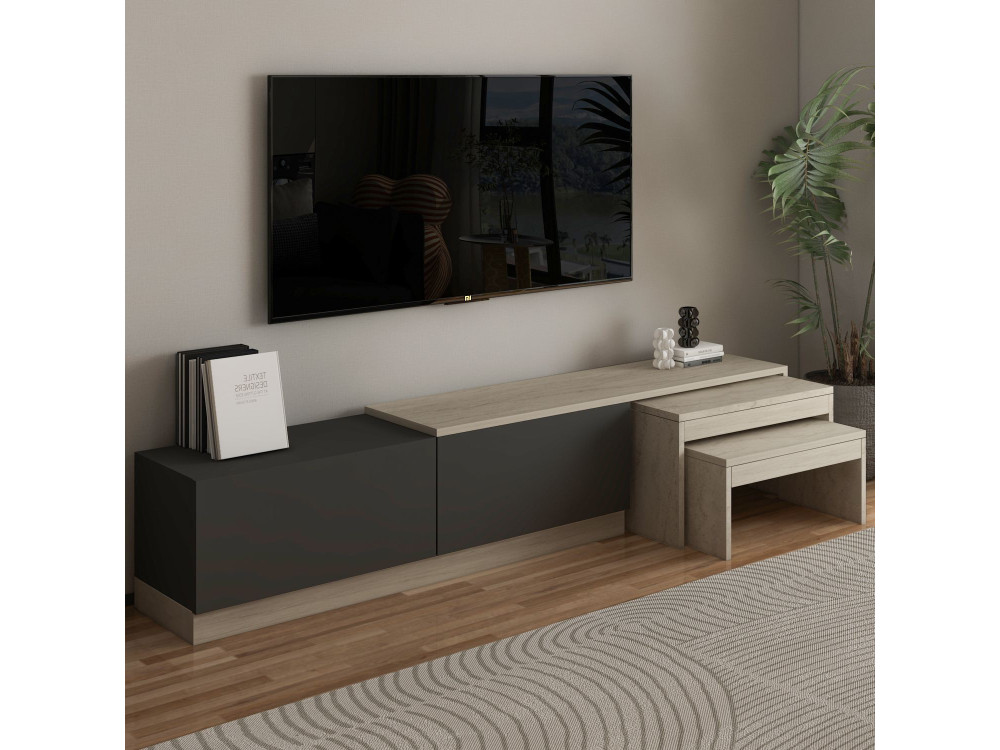 Suporte de TV em madeira "Nest" - 180 x 30 x 36 cm - Cinzento antracite
