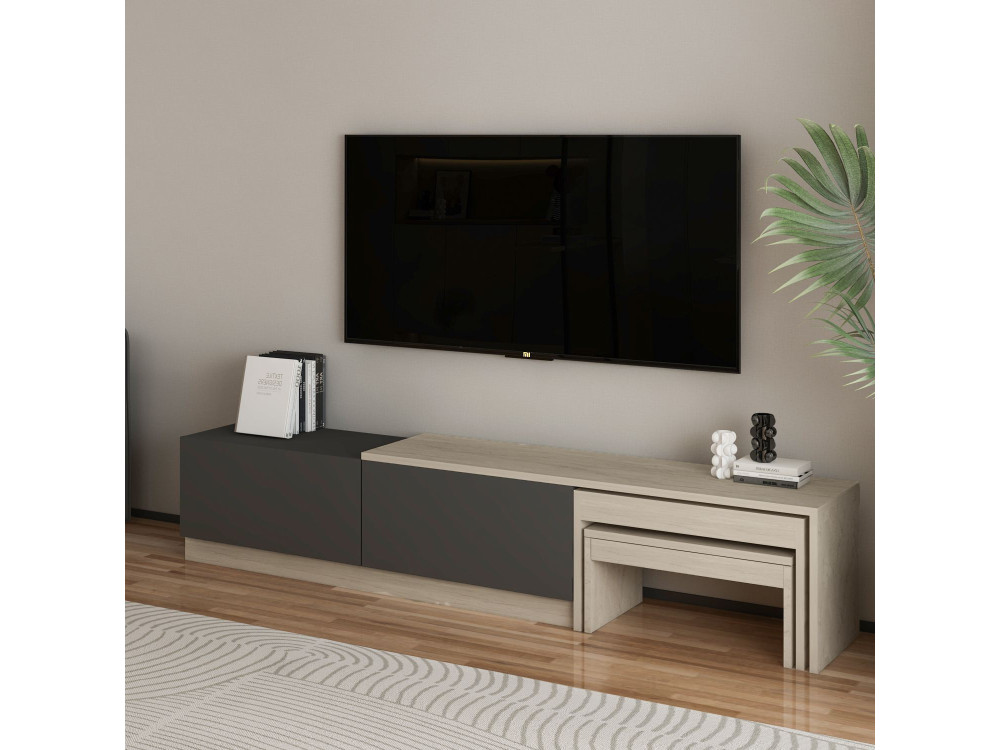 Suporte de TV em madeira "Nest" - 180 x 30 x 36 cm - Cinzento antracite