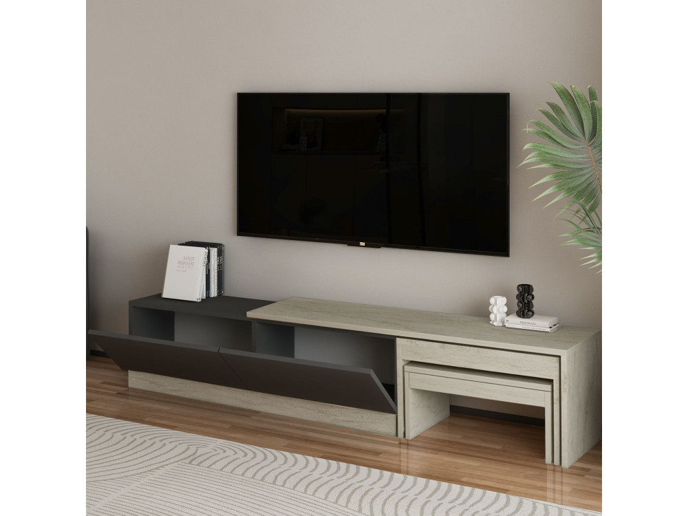Suporte de TV em madeira "Nest" - 180 x 30 x 36 cm - Cinzento antracite