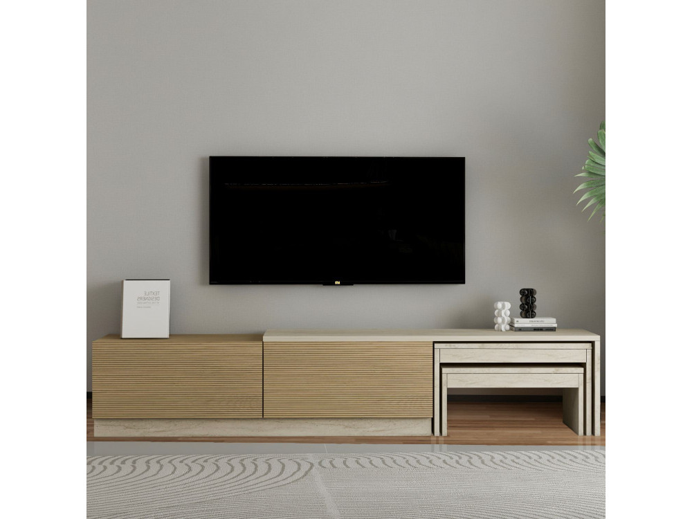 Suporte de TV em madeira "Nest" - 180 x 30 x 36 cm - Bege