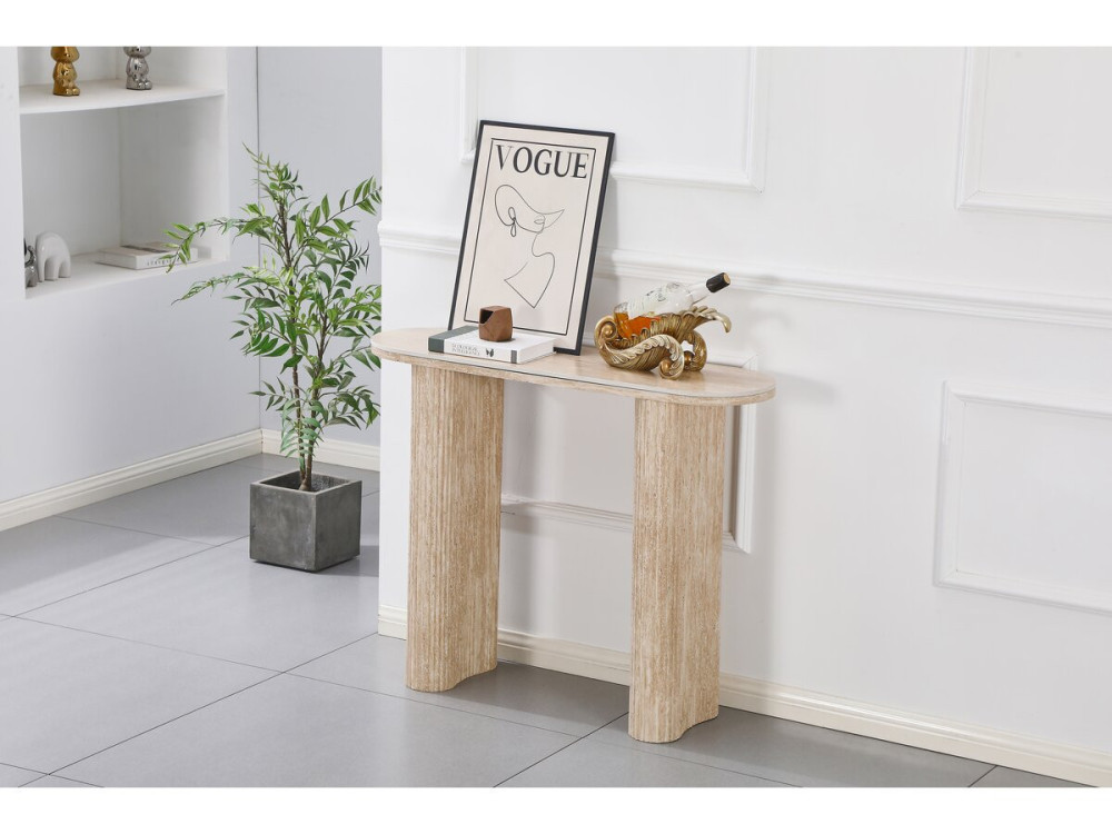 Mesa consola em travertino cerâmico "Alba" - 100 x 30 x 80 cm - Castanho