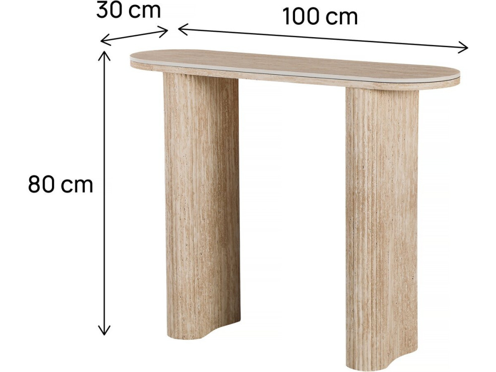 Mesa consola em travertino cerâmico "Alba" - 100 x 30 x 80 cm - Castanho