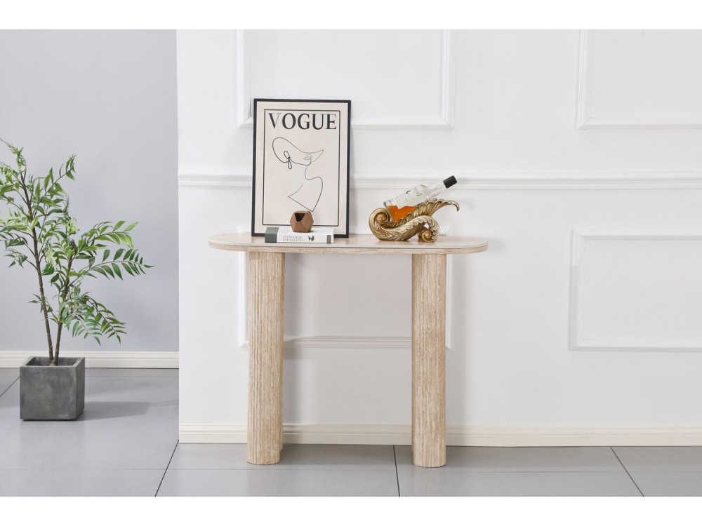 Mesa consola em travertino cerâmico "Alba" - 100 x 30 x 80 cm - Castanho