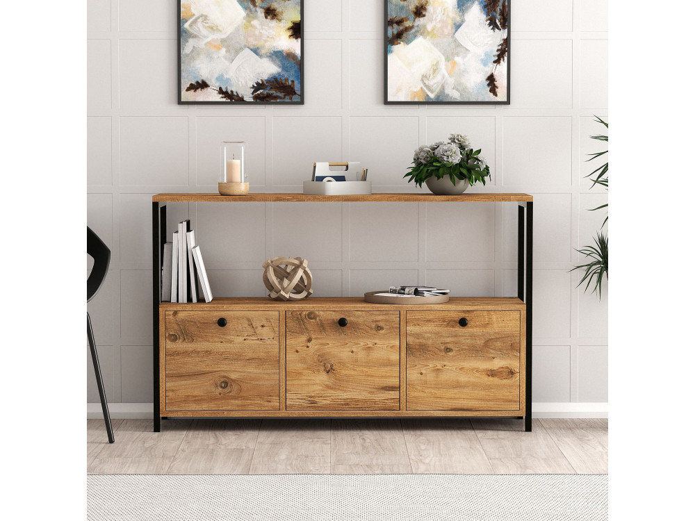 Aparador de madeira "Nero" - 120 x 30 x 75 cm - Pinho preto do Atlântico
