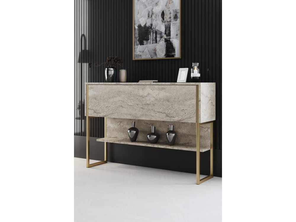 Consola de madeira "Luxe" - 120 x 30 x 80 cm - Travertino dourado