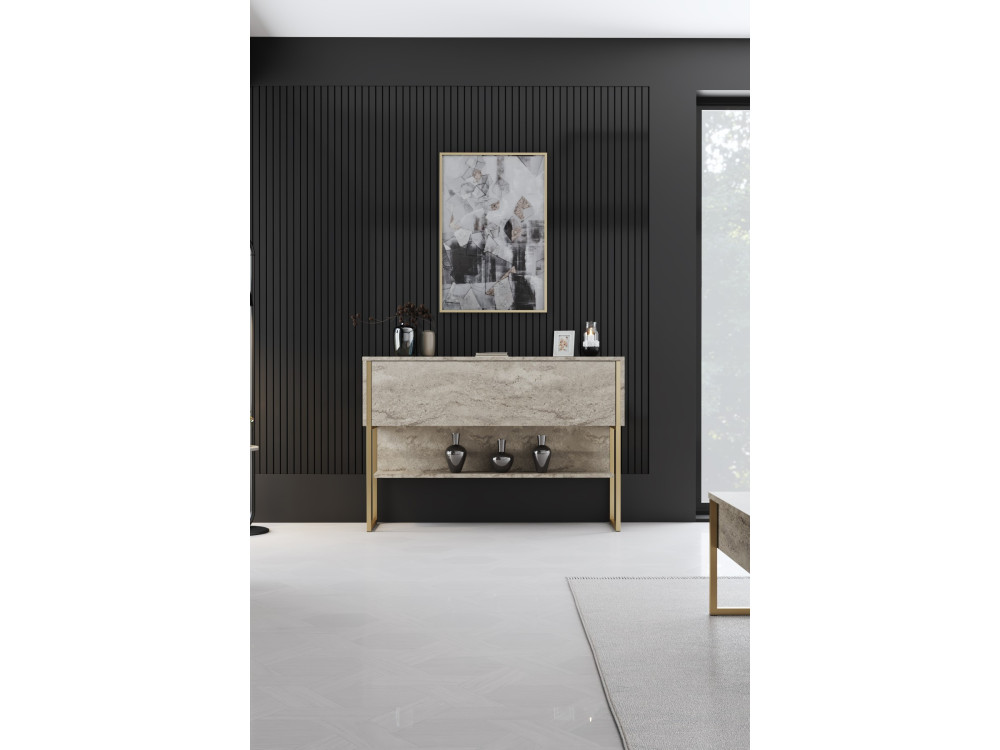 Consola de madeira "Luxe" - 120 x 30 x 80 cm - Travertino dourado