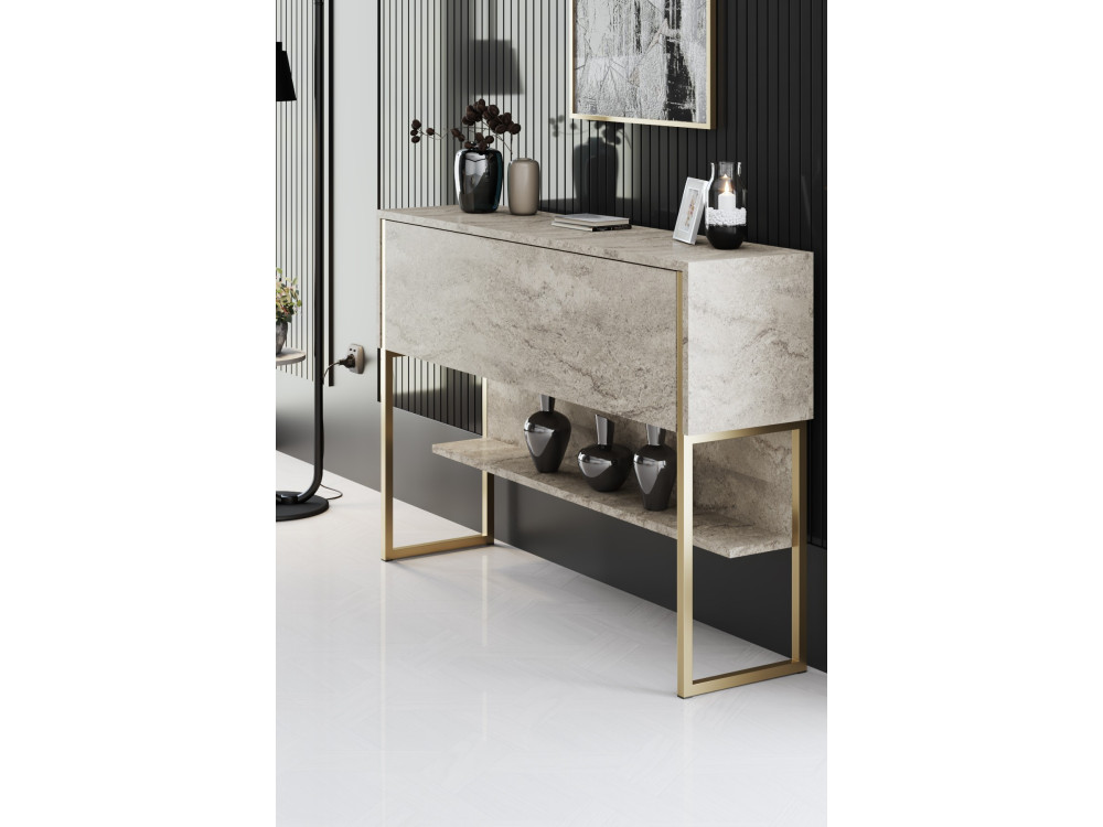 Consola de madeira "Luxe" - 120 x 30 x 80 cm - Travertino dourado