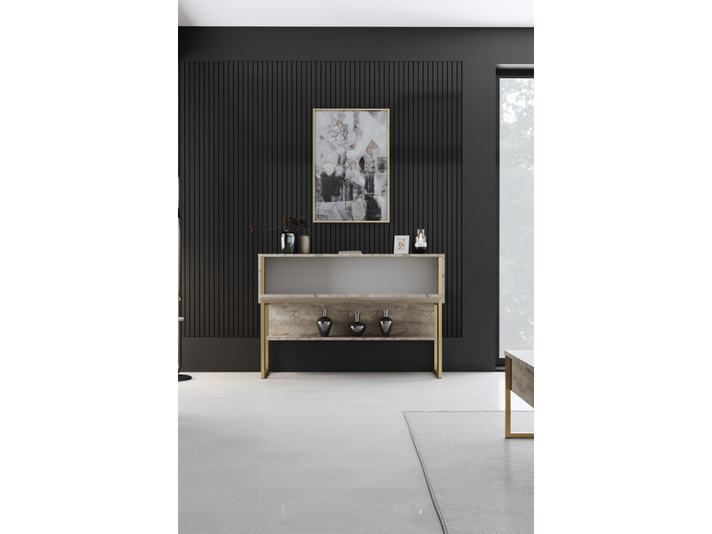 Consola de madeira "Luxe" - 120 x 30 x 80 cm - Travertino dourado