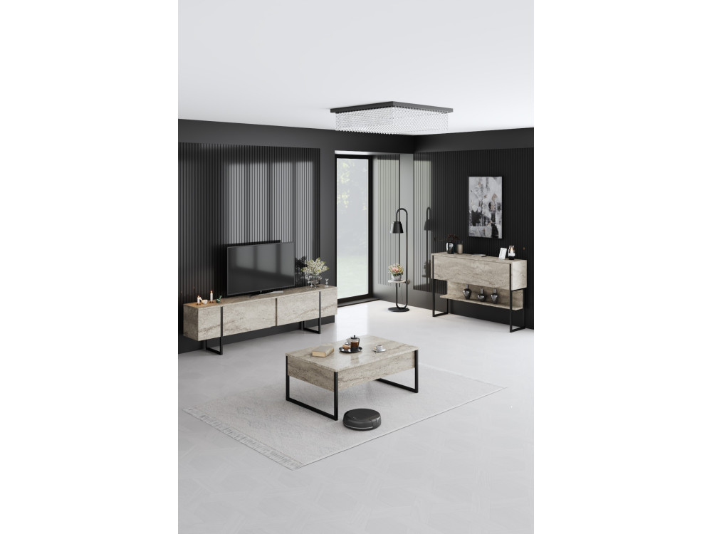 Consola de madeira "Luxe" - 120 x 30 x 80 cm - Travertino preto
