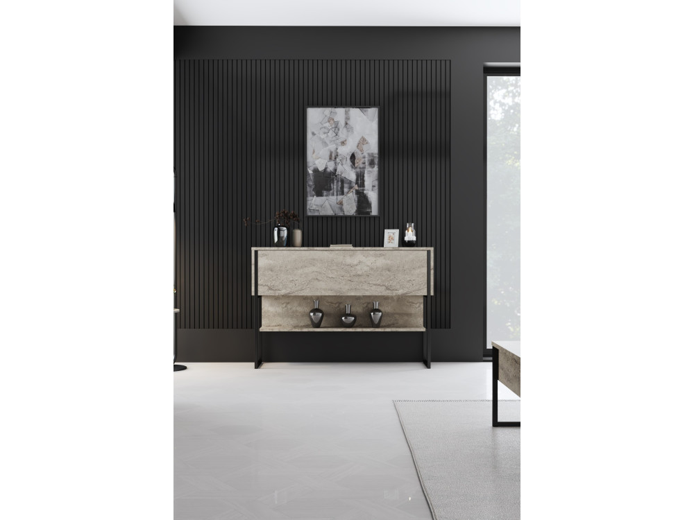 Consola de madeira "Luxe" - 120 x 30 x 80 cm - Travertino preto