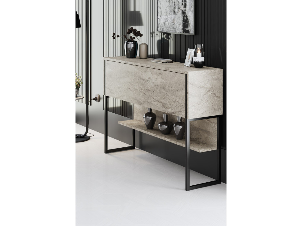Consola de madeira "Luxe" - 120 x 30 x 80 cm - Travertino preto