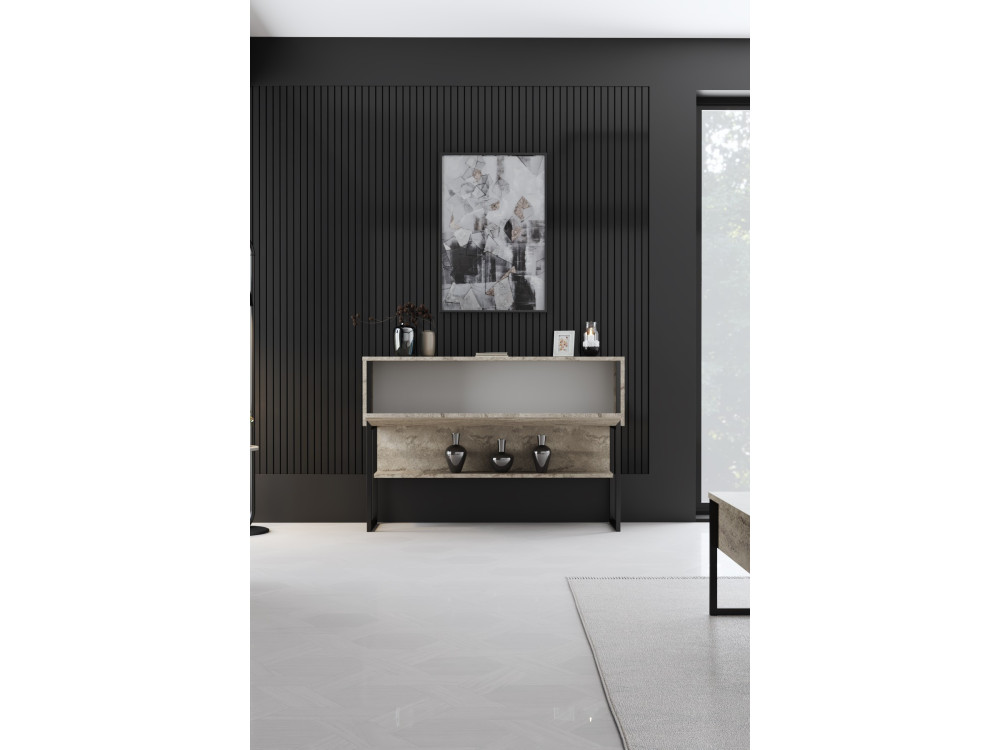 Consola de madeira "Luxe" - 120 x 30 x 80 cm - Travertino preto