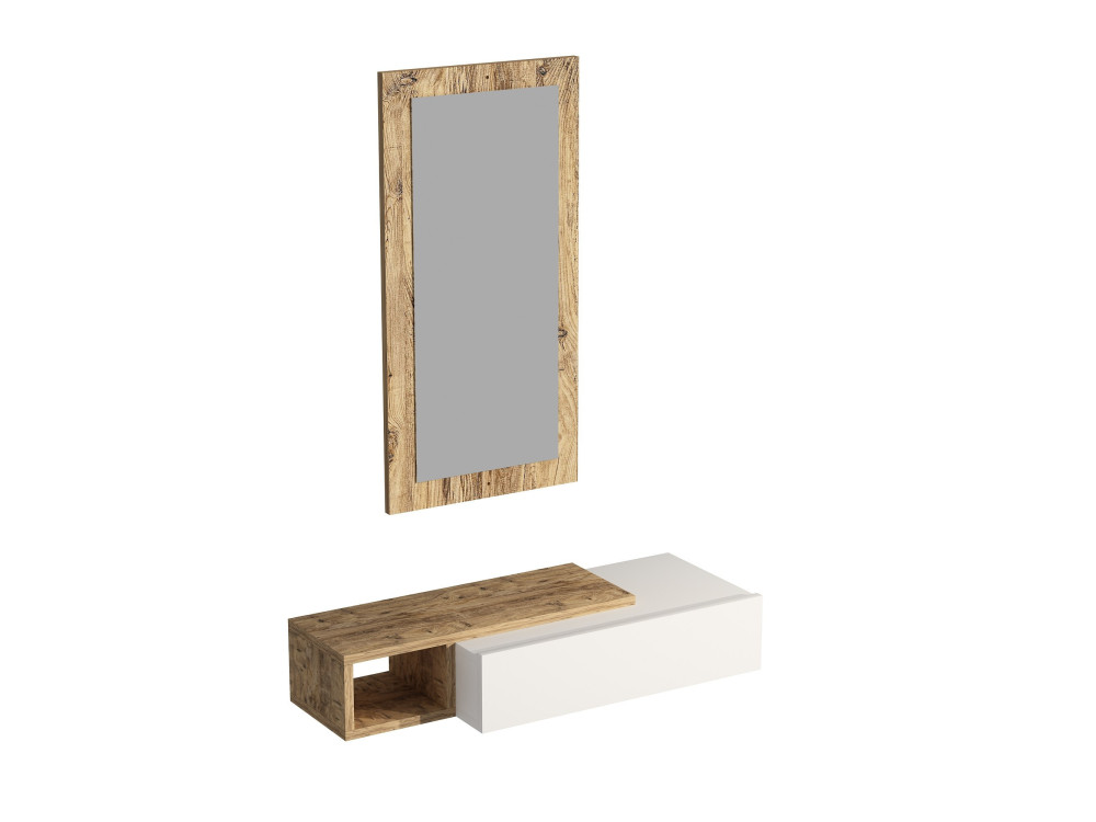 Consola de madeira "Vien" com espelho - 82 x 29 x 15 cm - Branco