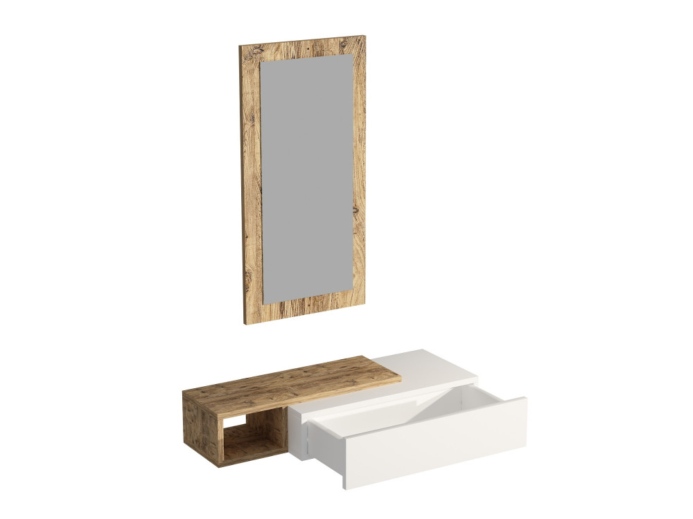 Consola de madeira "Vien" com espelho - 82 x 29 x 15 cm - Branco
