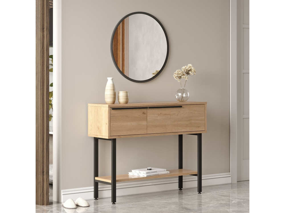 Consola de madeira "Calvin" com espelho - 100 x 30 x 76 cm - Castanho