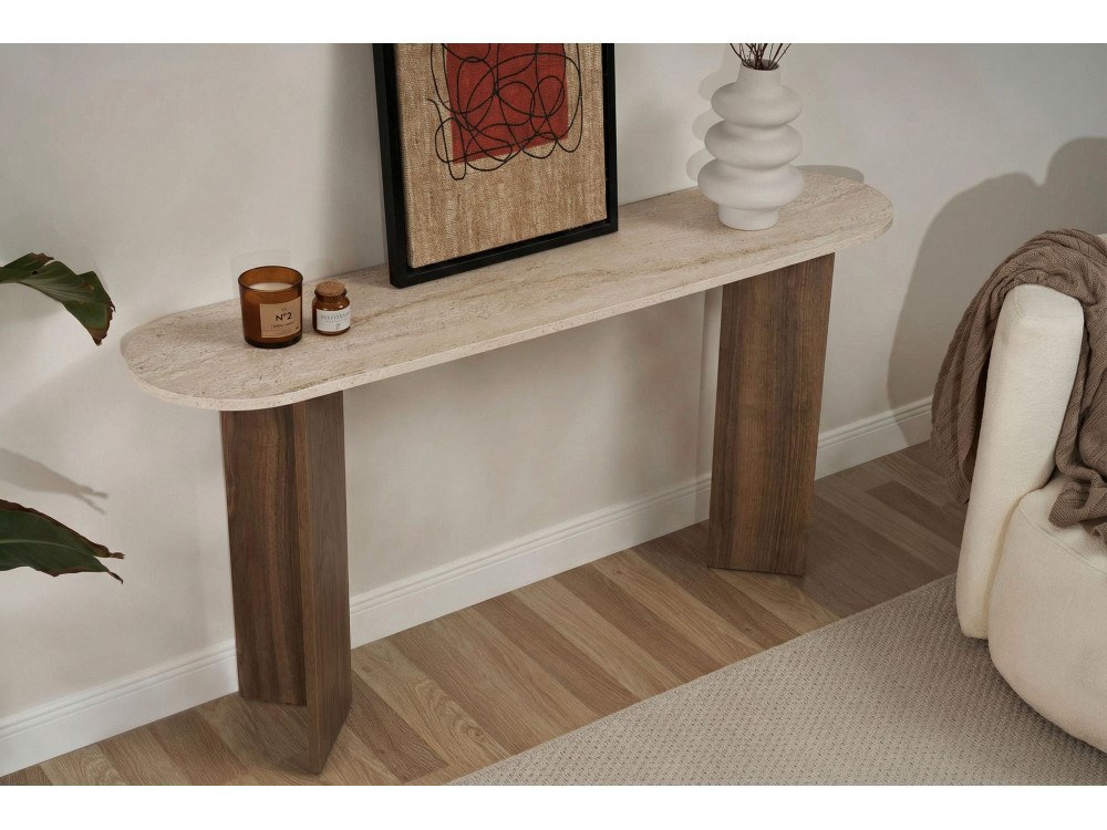 Consola de madeira "Sira" - 150 x 35 x 75 cm - Travertino