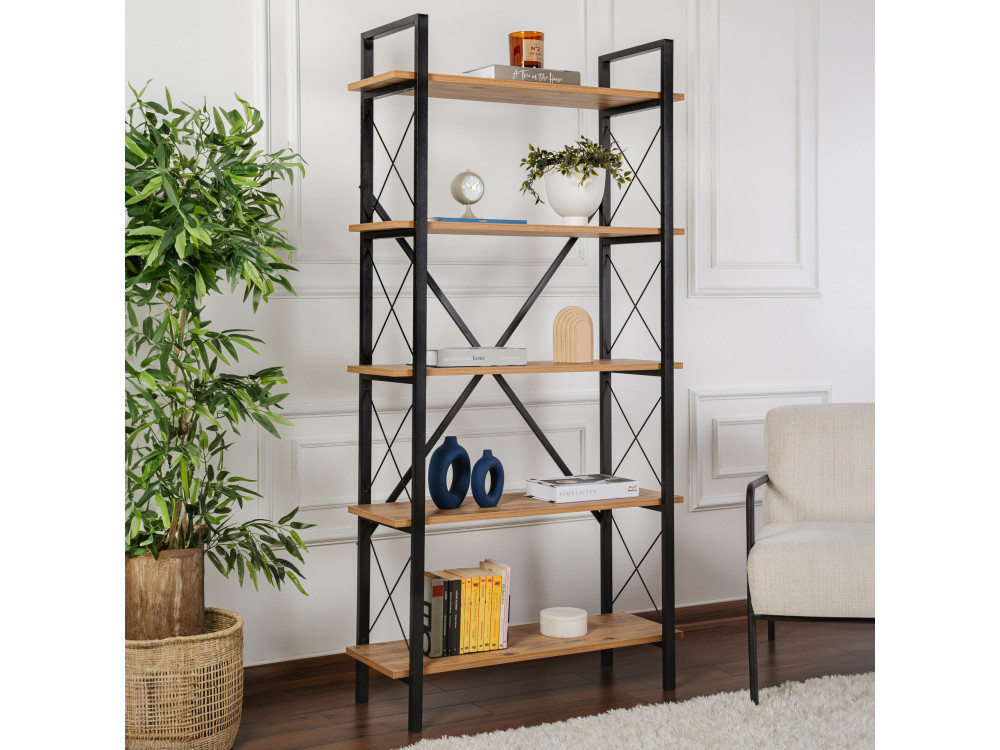 Estante de madeira "Elysian" - 90 x 33 x 180 cm - Atlantic PineBlack
