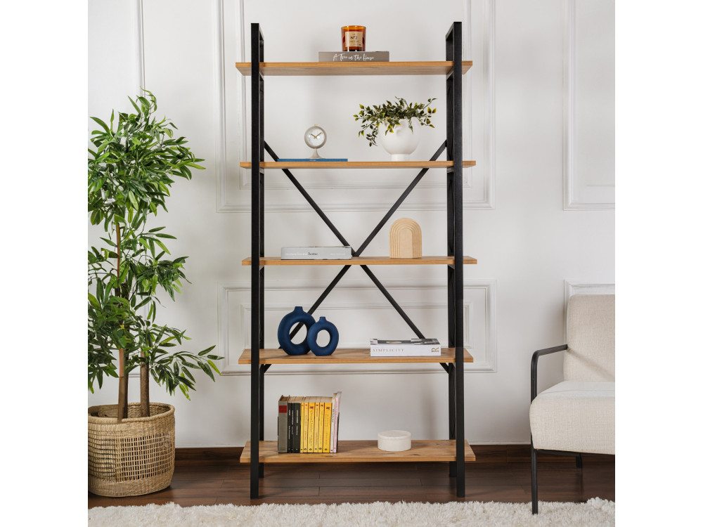 Estante de madeira "Elysian" - 90 x 33 x 180 cm - Atlantic PineBlack